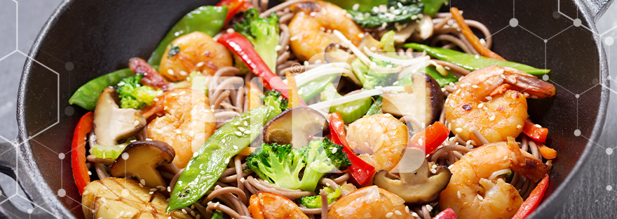 Colored vegetables with shrimp